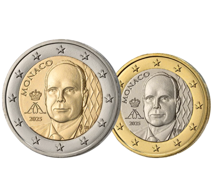 Monaco 1 and 2 euro UNC 2025 - Prince Albert II