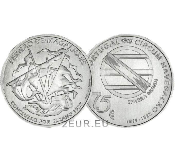 Portugal 7.5 euro UNC 2022 - 500th Anniversary of the First Circumnavigation of Earth by Magellan - Elcano 1522