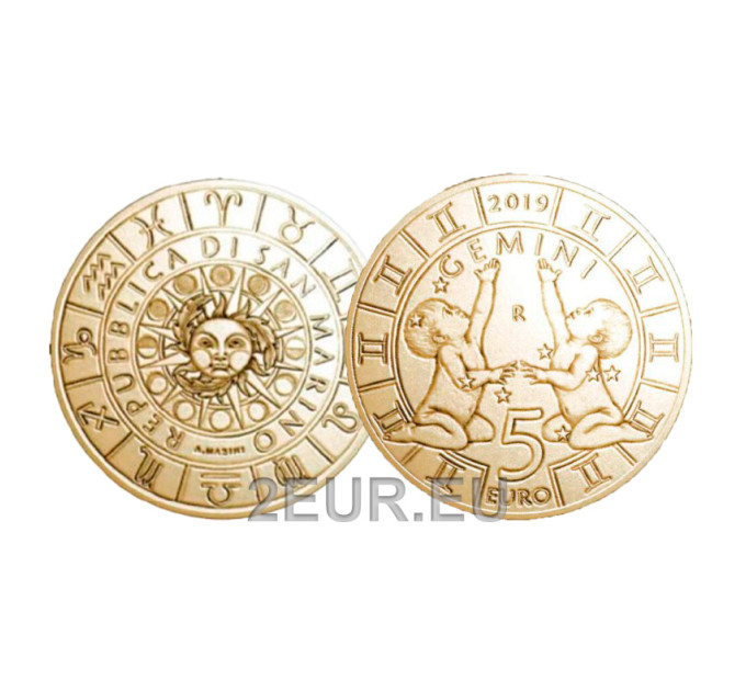 San Marino 5 euro UNC 2019 - "Zodiac Signs - Gemini"