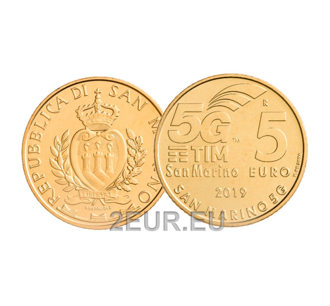 San Marino 5 euro UNC 2019 - "5G Mobile Network"