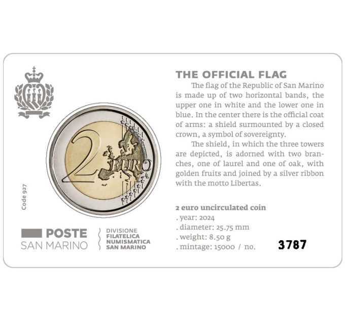 San Marino 2 EURO BU 2024 - Flag of the Republic of San Marino
