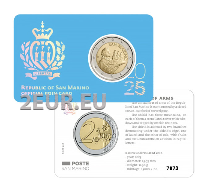 San Marino 2 EURO BU 2025 - Coat of arms of the Republic of San Marino
