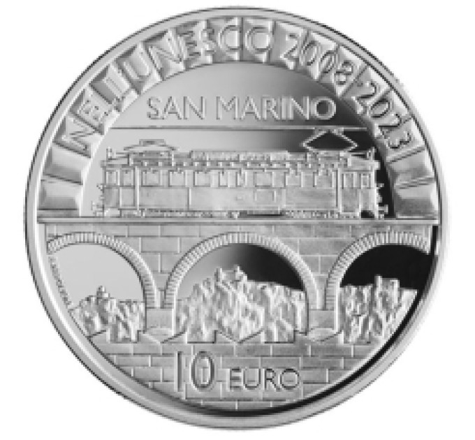 San Marino 10 euro proof 2023 - 15th Anniversary of the inclusion of the San Marino Old Town and Mount Titano in the UNESCO World Heritage List