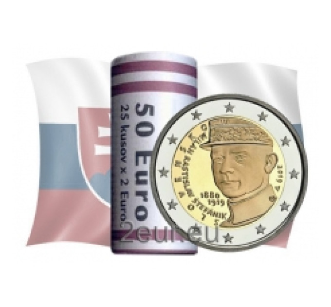 Slovakia 2 euro UNC roll  2019 - 100th Anniversary of the Death of Milan Rostislav Stefanik
