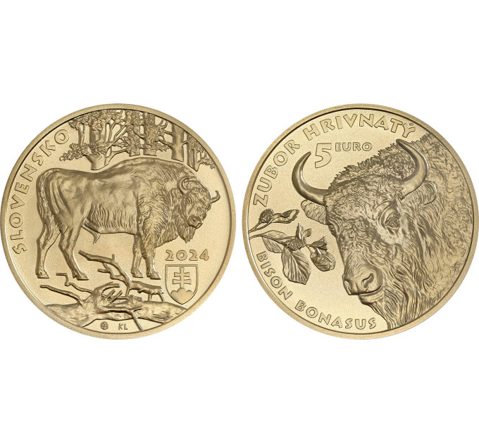 Slovakia 5 euro UNC 2024 - Fauna and Flora in Slovakia - The European Bison