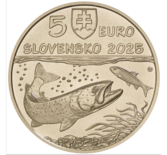 Slovakia 5 euro UNC 2025 - Fauna and Flora in Slovakia - Danube salmon