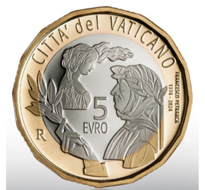 Vatican 5 euro proof 2024 - 650 years since the death of Francesco Petrarch
