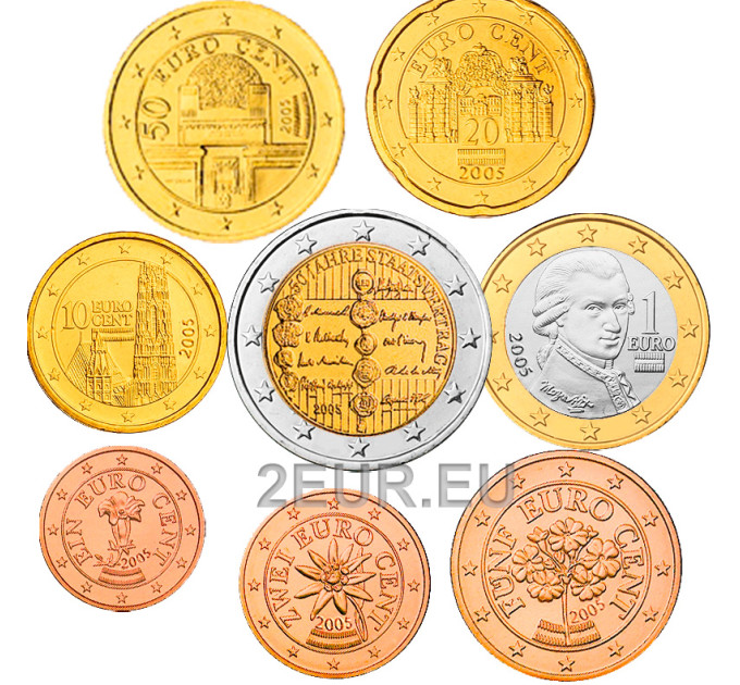 Austria Euro coin set UNC 2005