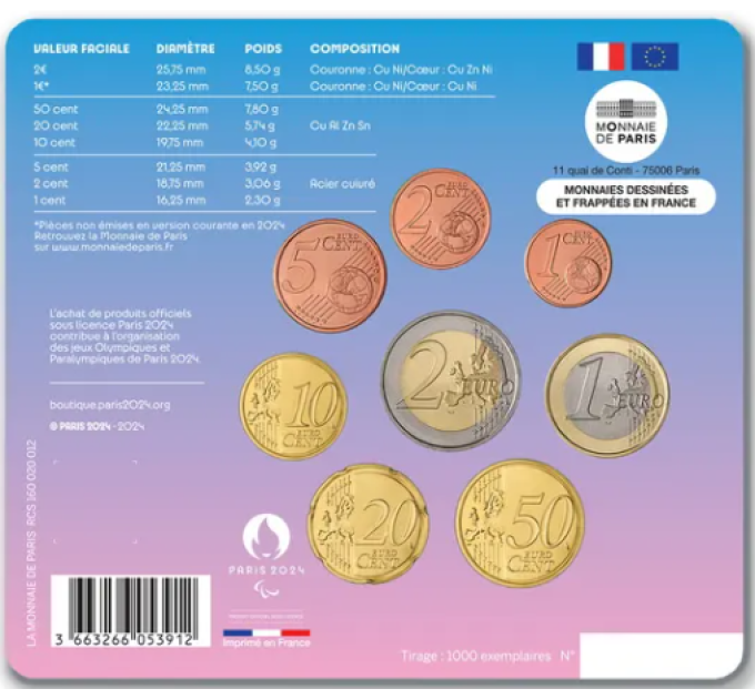 France BU set 2024 - Euro coin set  - Paralympic Mascot
