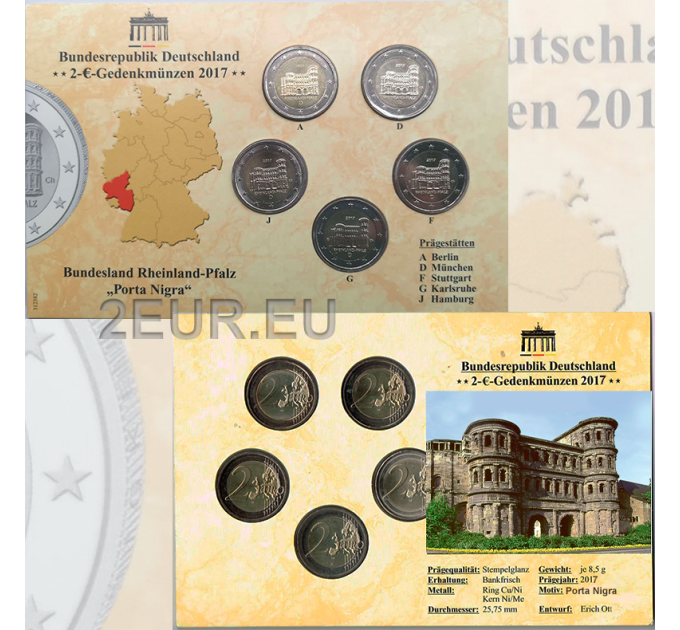 Germany 2 Euro coin set BU 2017 - Rhineland-Palatinate - ADFGJ