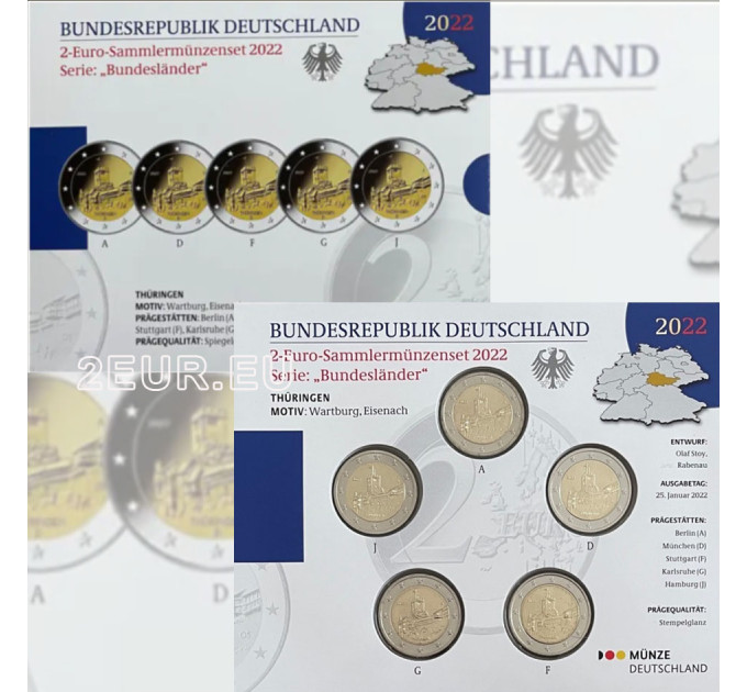 Germany 2 euro proof 2022 - Thuringia. Wartburg castle