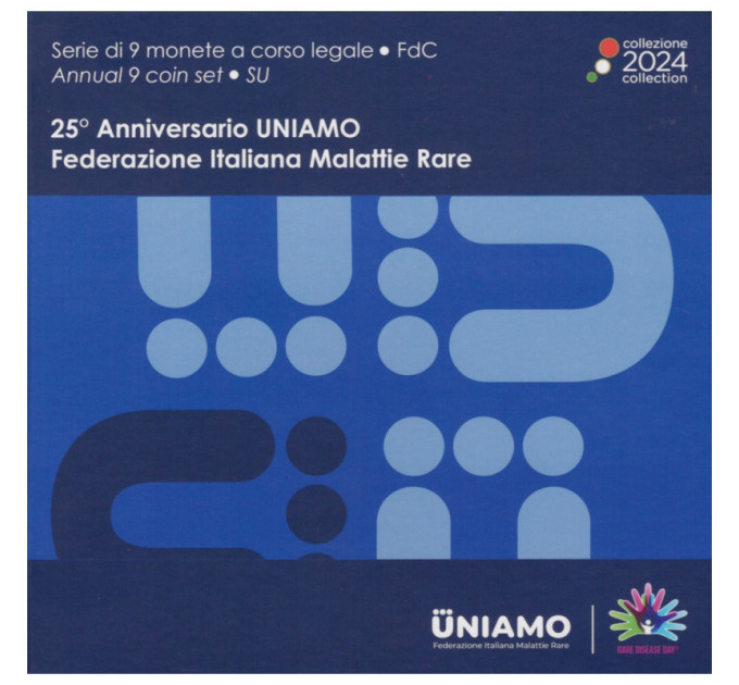 Italy Euro set BU + 5 euro silver coin 2024 - 25th Anniversary of the foundation of the Italian Federation of Rare Diseases