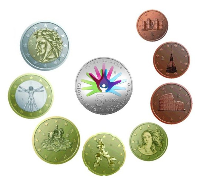 Italy Euro set BU + 5 euro silver coin 2024 - 25th Anniversary of the foundation of the Italian Federation of Rare Diseases