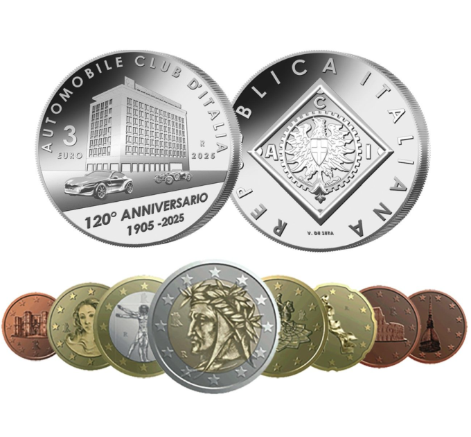 Italy Euro set BU + 5 euro silver coin 2025 - 120th Anniversary of the Automobile Club