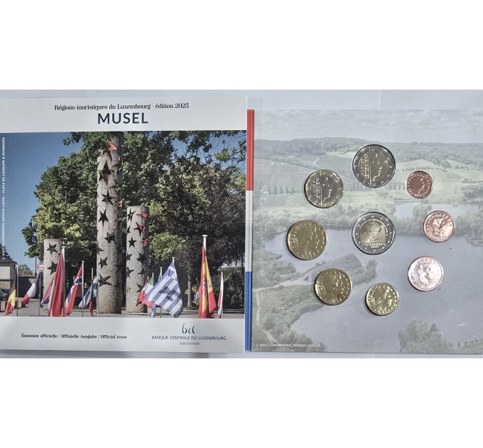 Luxembourg euro set BU 2025 - City of Moselle - 2 Euro Schuman + 25th of the throne of Henri