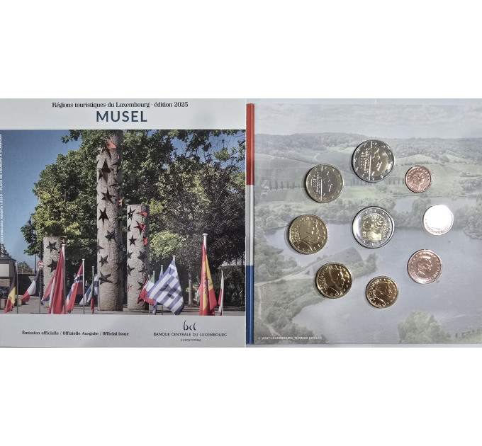 Luxembourg euro set BU 2025 - City of Moselle - 2 Euro Schuman + 25th of the throne of Henri