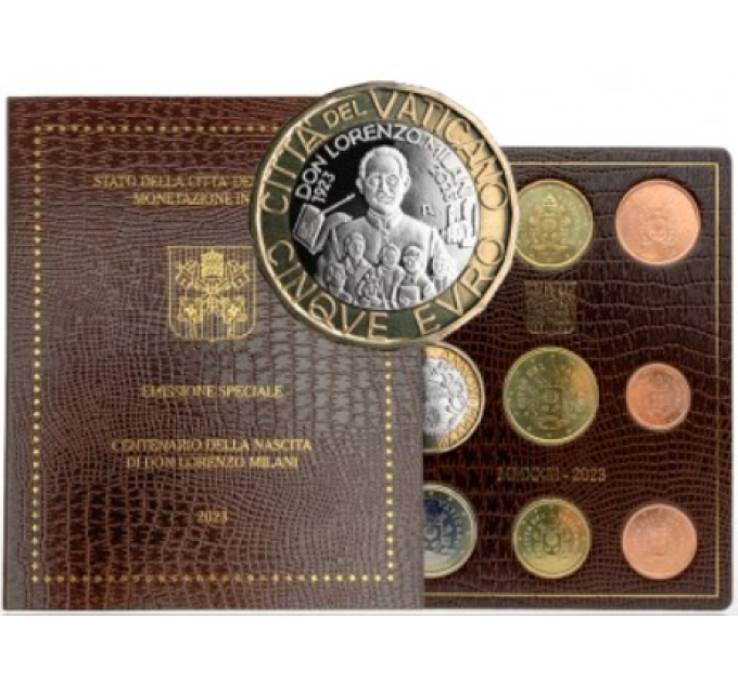 Vatican set BU + 5 EURO 2023 - 100th Anniversary of the Birth of Don Lorenzo Milani