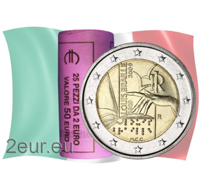 Italy 2 euro UNC roll 2009 - 200th Anniversary of Louis Braille’s birth