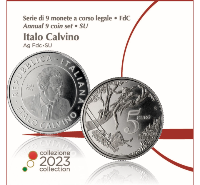 Italy Euro set BU + 5 euro silver coin 2023 - 100th Anniversary of the Birth of Italo Calvino